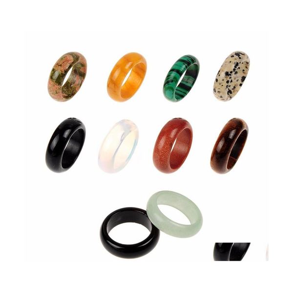 Solitärring, zufällig gemischt, 8 mm Naturstein, Opal, Türkis, schwarzer Onyx, Tigerauge, Sodalith, Malachit, Schmuck, Geschenk, Fingerringe für Dhmzx