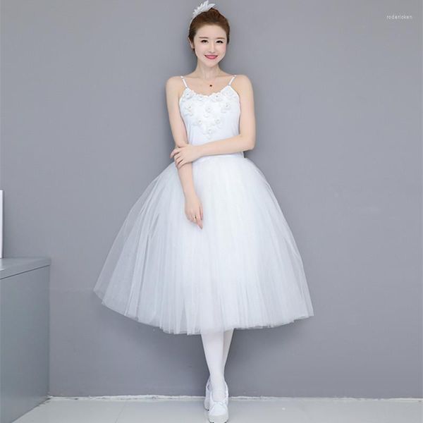 Stage Wear 2023 Tutu di balletto romantico per adulti Prova pratica Gonna Costume da cigno per donna Abito lungo in tulle Colore bianco