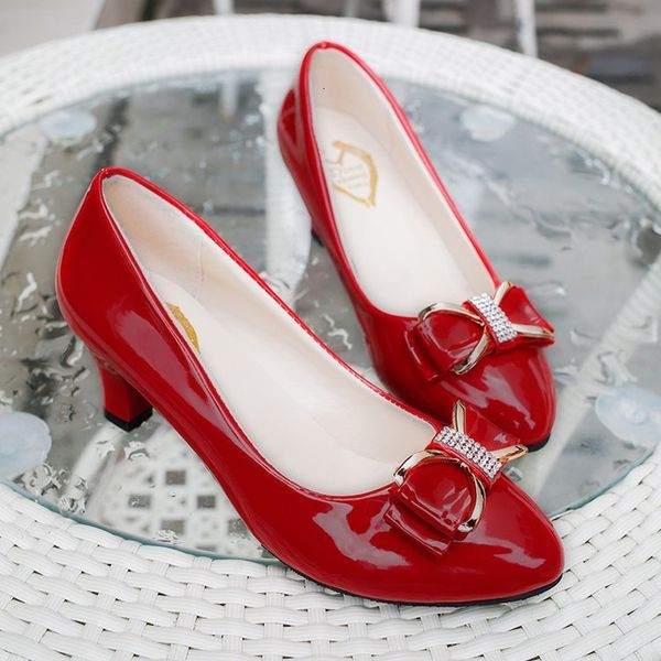 Vestido sapatos 5 cm de outono feminino profissional salto alto preto vermelho raso boca confortável trabalho 3440 230220