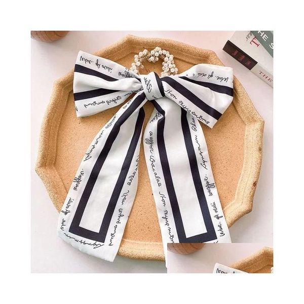 Accessori per capelli Long Ribbon Bow Parl Elastico elastico per le donne SCRUCCHI FLORALE SCRUILI PERCORSO PONTI CONSEGNA 6PCS/ DROP D DH5YI