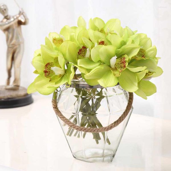 Dekorative Blumen Cymbidium Künstliche 6 Zweige Blume Kurztrieb Tischdekoration Hochzeit Braut Hand Home Decor Orchidee