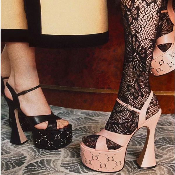 Nuovi sandali fibbia pelle di pecora super alta piattaforma scarpe da donna scarpe da cena 15,5 cm designer di lusso cinturino alla caviglia fabbrica di scarpe formale tacchi alti