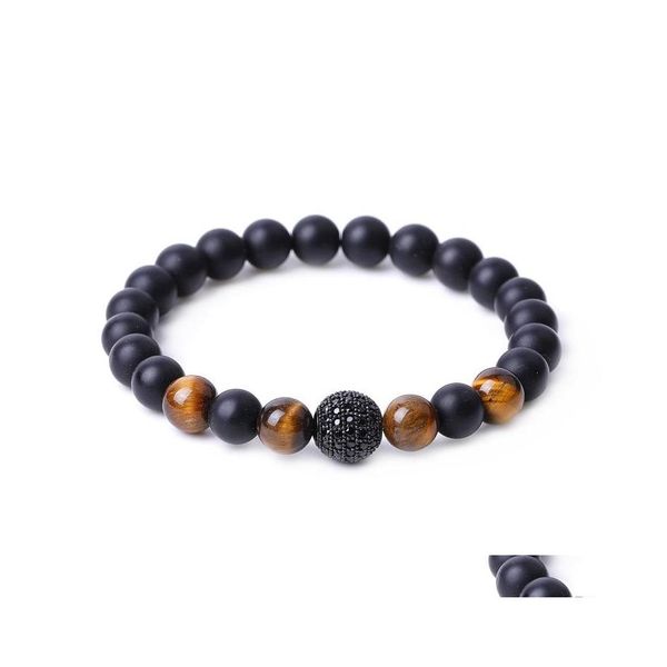 Шармовые браслеты Micro Pave Cz Disco Ball Bear Bear Black Stone Bracelet Женщины мужчина йога ручная струна украшения дружба подарки Drop Delief Dhbel