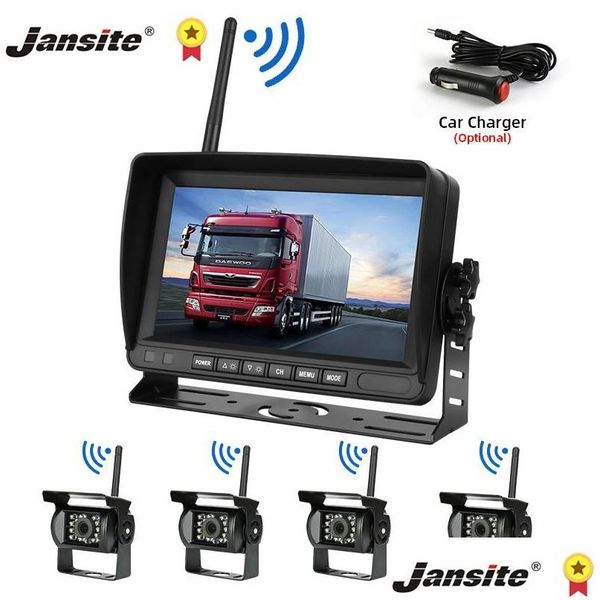 V￭deo de carro Jansite VEￍCULO sem fio Monitor de caminh￣o LCD 7 C￢mera de backup reversa da vis￣o noturna para o sistema de assist￪ncia de estacionamento para barramento Drop DH9D6