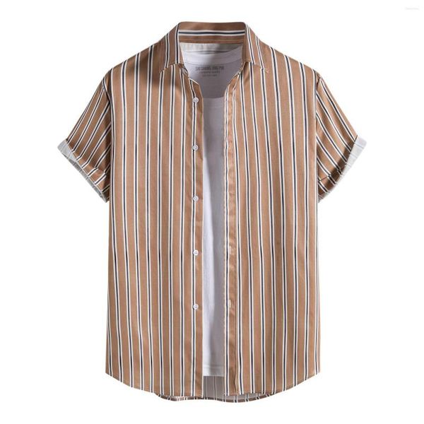 Magliette da uomo Camicia da uomo con colletto alla rovescia, monopetto, maniche corte, casual, stampa all'aperto, estate, vintage, elegante