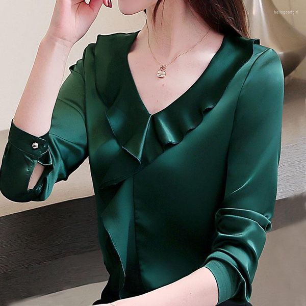 Женские блузки Blusas Mujer de Moda 2023 Ruffles v-образный вырезка шифоновый шелковый блуз