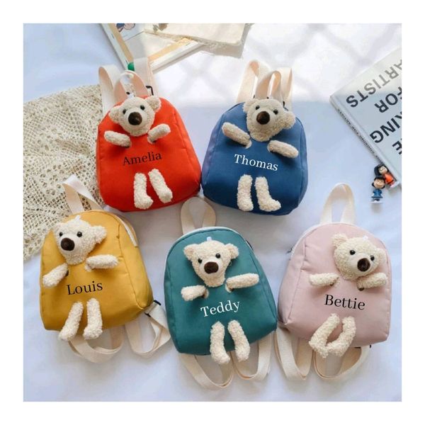 Bolsas de cintura Personalizadas Childrens Bear Backpack Custom Qualquer nome Plush Boys and Girls Toddler School Animal Gifts 230220