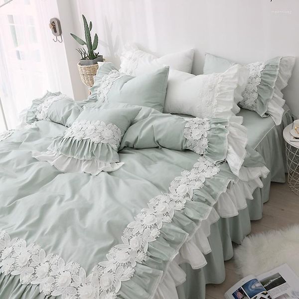 Bedding Sets Sheet Green Bed Sictle 4 Defesa de quatro peças All Cotton Pure Princess Style fofo Girl Heart Summer