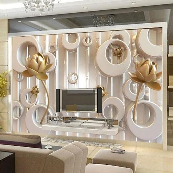 Papéis de parede personalizados 3D estereoscópicos de lótus de lótus Golden Lotus Ciclo de Luxo Moderno de Luxo Conseguro Consesso TV TV TV Impermeável