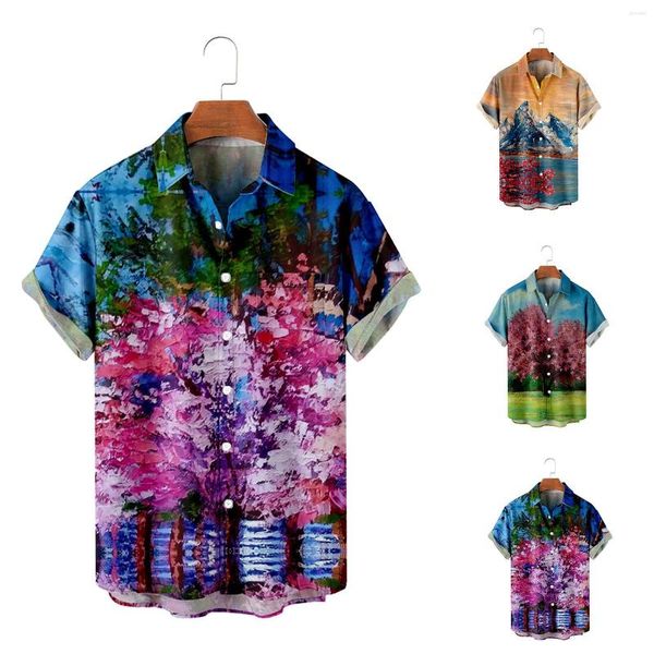 Magliette da uomo Sconti personalizzati Camicia hawaiana da spiaggia Pittura realistica Alberi profondi e fiori Stampa digitale 3D