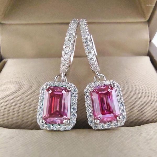 Stud Küpe Luomansi 1CT 2CT 6X8mm Pembe Yeşil Zümrüt Kesim Moissanite Geçiş Pırlanta Testi - S925 Silver Girl Mücevher Düğün Hediyesi