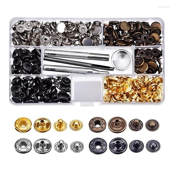 Anahtarlıklar 100 Set Deri Snap Taşıyıcılar Kit 12.5mm Metal Düğme Çıtçıtları Pres Saplamalar 4 Giysiler Çantaları İçin Renk