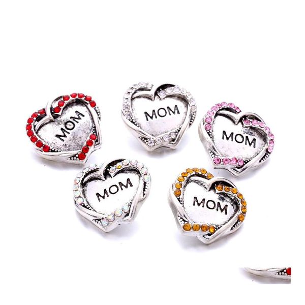 Charms Heart Mom Love Rinestone Snap Button Женщины выводы ювелирных изделий 18 мм металлические кнопки снимков Diy Bracelet Jewellery Wholesale Drop D Dhksc