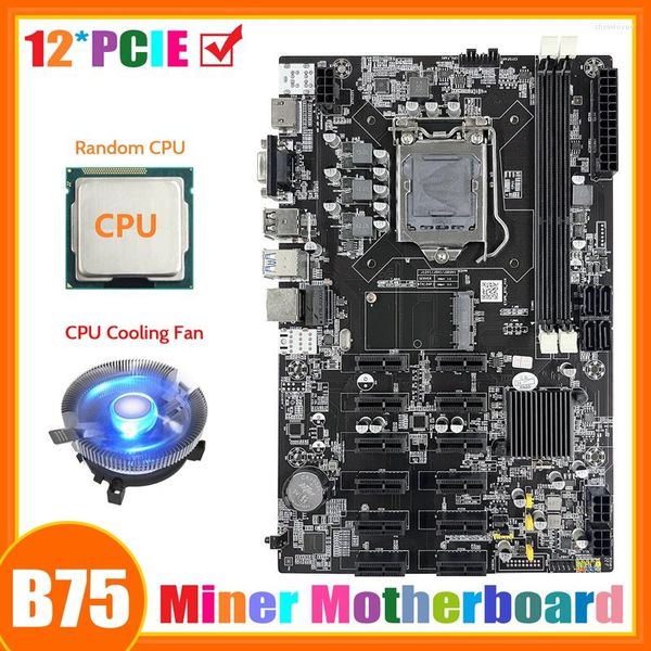 Schede madri B75 12 PCIE BTC Mining Scheda madre Ventola di raffreddamento CPU casuale LGA1155 MSATA DDR3 ETH Miner