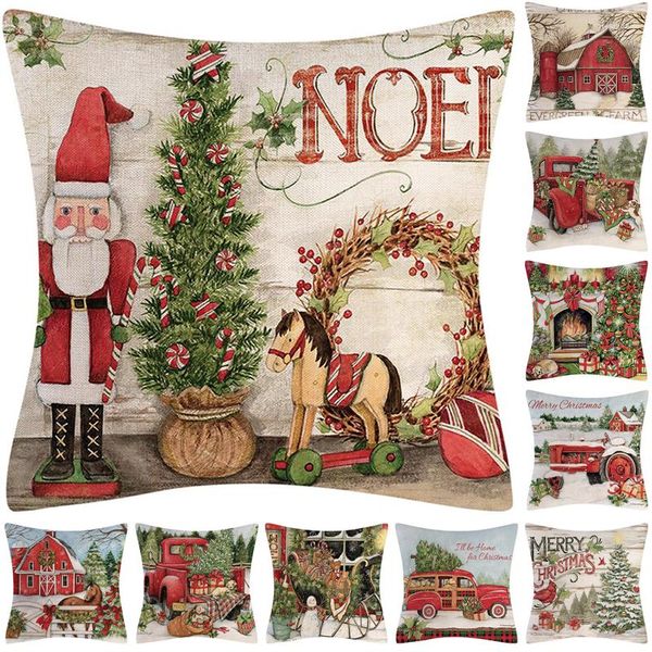 Cuscino Divano Buon Natale Decor Per La Casa Babbo Natale Lino Federa Ornamento Regalo Di Natale Felice Anno