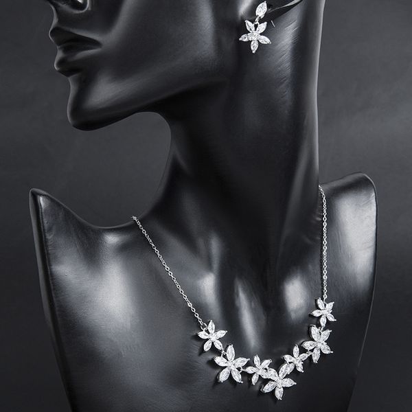 Kristall Blume Braut Schmuck Set Silber Farbe Ohrringe Halskette Set für Frauen Hochzeit Party Geschenk Schmuck Zubehör