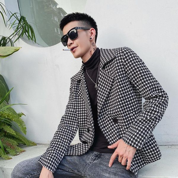 Ternos masculinos Autumn Houndstooth Coat Man Suit Colle