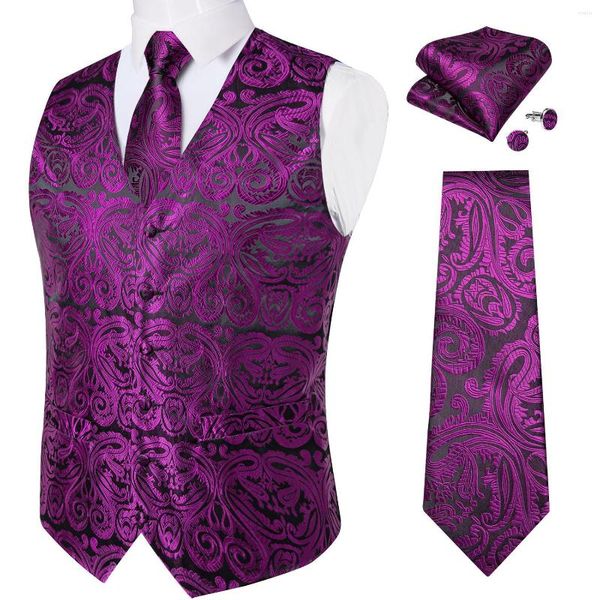 Gilet da uomo 2023 Luxury Purple Silk Men Gilet Cravatta Set Fazzoletto Gemelli Business Wedding Party Tuxedo Suit Vest Abbigliamento