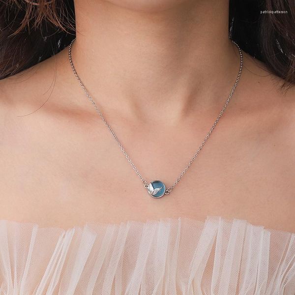 Anhänger Halsketten Koreanischer Schmuck Elegante blaue Kristall Halskette für Frauen Mode Meerjungfrau Mädchen Niedliche Halsketten Halsreifen Großhandel