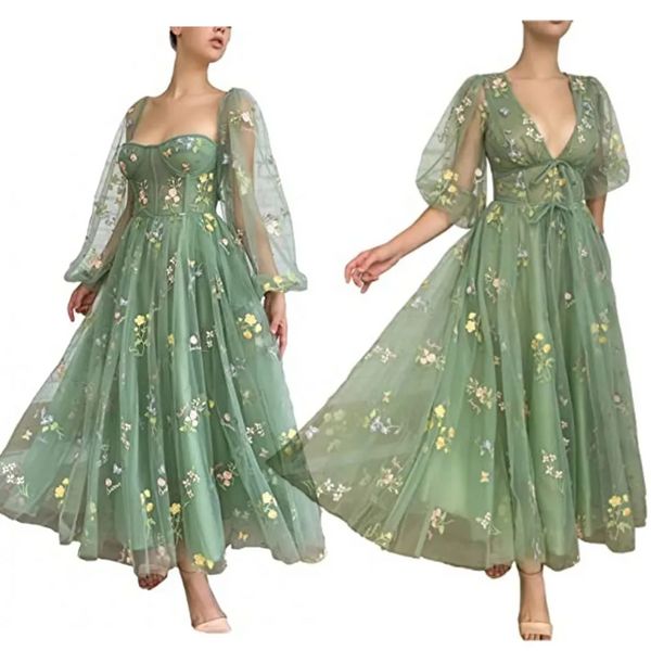 Verão Bohemian Green Beach Prom Vestidos Sexy Scoop decote backless Uma linha Feminino Cocktail Casual Casual Casual Homecoming Nights CPS2017/8