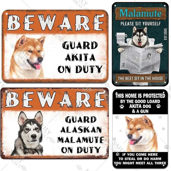 Piatti di metallo Accessori per la decorazione della casa Alaskan Malamute Movie Poster Vintage Retro Decor Tin Sign Pet Dog Akita Wall Poster 20x30cm Woo