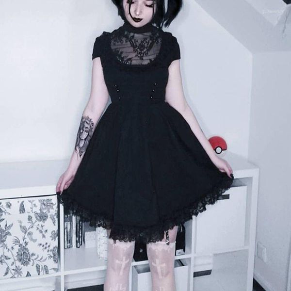 Vestidos de festa y2k vintage academia escura Mini vestido e-menina gótica de renda gótica Tornei a cintura A-line harajuku grunge emo alt roupas