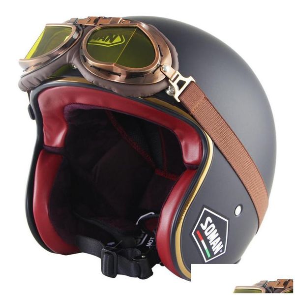 Мотоциклетные шлемы черный шлем Class Retro Vintage Open Face Biker Cakque Moto Scooter Cropper Cruiser с доставкой в ​​очки DHS0R