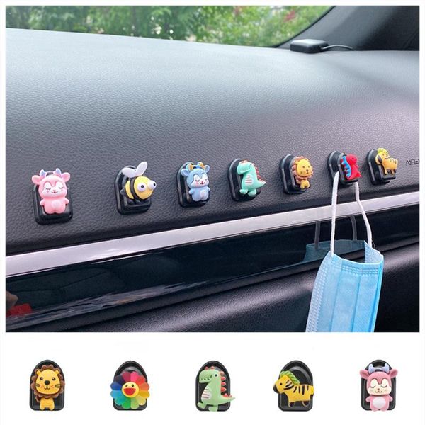 Cartoon Mini Ganci Cute Car Animal Gancio appiccicoso Gancio di stoccaggio interno per chiave Cavo per cuffie USB Accessori auto