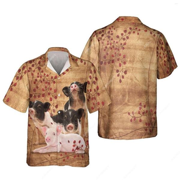 Camicie casual da uomo Jumeast Farm Pig 3D Stampato da uomo Camicia da spiaggia vintage anni '90 hawaiana Camicette con grafica di mais floreale Camisa Abbigliamento giovanile sociale