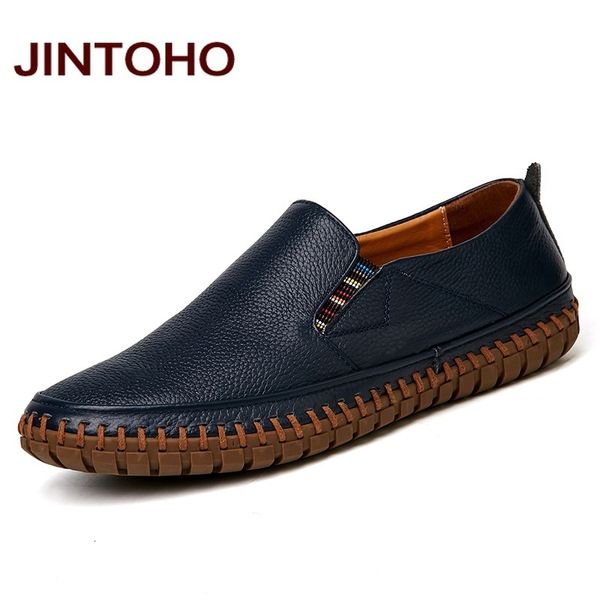 Vestido tênis jintoho tamanho grande homem sapatos de couro genuíno deslizam em mocassins reais pretos Mocassins Designer italiano 230220