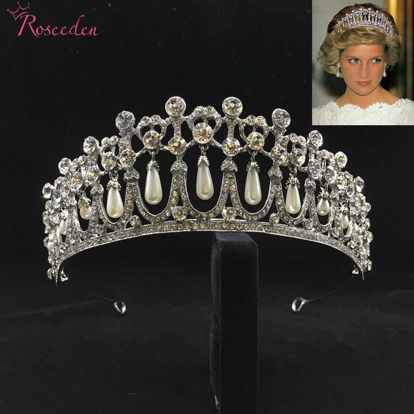 Tiaras Klassische Prinzessin Diana Krone Kristall Perle Braut Hochzeit Tiara Kronen Haarschmuck Schmuck RE3049 Z0220