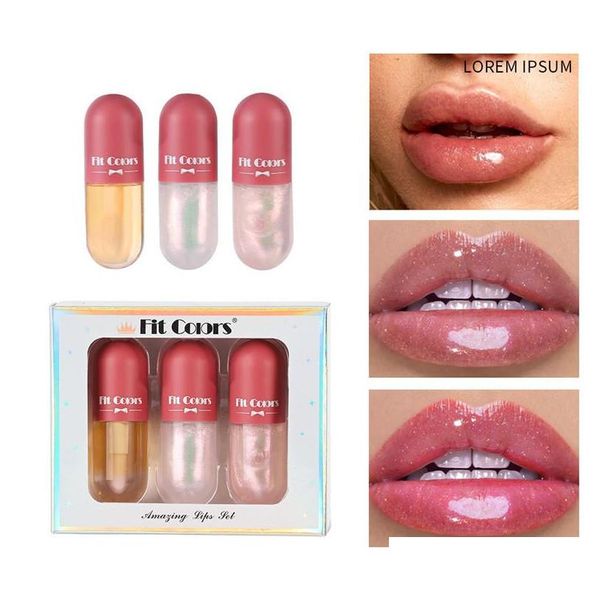 Lipgloss Crystal Jelly Clear Capse Plumper Oil Set Glänzende feuchtigkeitsspendende Frauen Make-up Tönung Anzug Drop Lieferung Gesundheit Schönheit Lippen Dhbdw