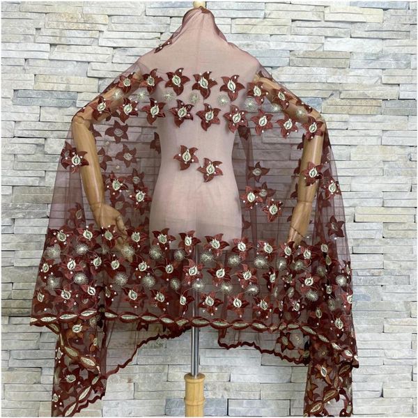 Abbigliamento etnico 2023 Sciarpe da donna africana Sciarpa a rete ricamata musulmana Scialli di design a cerchio trasparente Pashmina