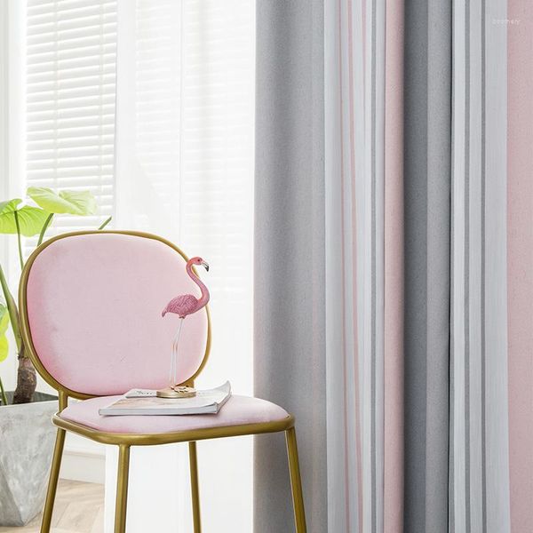 Занавеска серо-розовой столкновения полосатые жаккардовые занавески для гостиной столовой спальни.