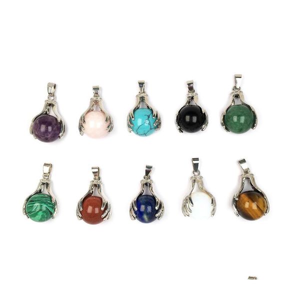 Charms Natural Stone Ball chakras pingente de garra de palmeira rosa quartzo cura reiki Crystal achando para colares diy mulheres moda hjewel dhx9w