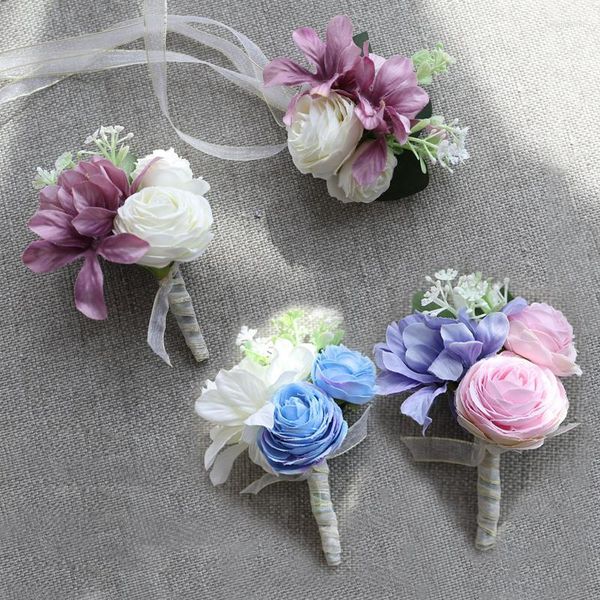 Charm-Armbänder für Mädchen, Brautjungfer, Handgelenk, Blumen, Bräutigam, Rosen-Corsage für Hochzeit, Abschlussball, Party, Boutonniere, Satin-Armband, Stoff, Hand