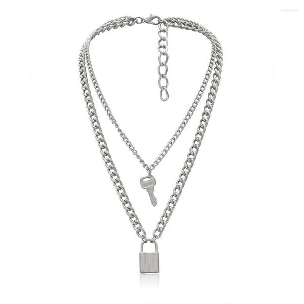 Collane con ciondolo Collana a strati Chiave di blocco Punk a catena lunga Girocollo dichiarazione placcato oro argento per le donne Gioielli di moda carini