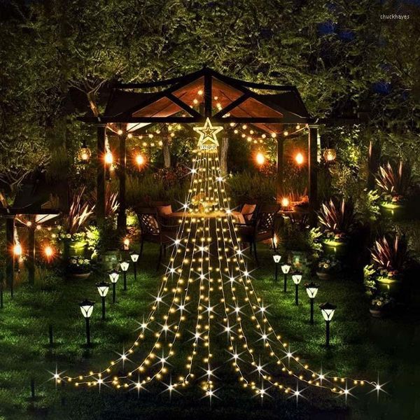 Saiten Weihnachten LED Girlande Lichterkette Outdoor Solar Lampe 8 Modi Sterne Wasserfall Garten String Für Home Indoor Decor