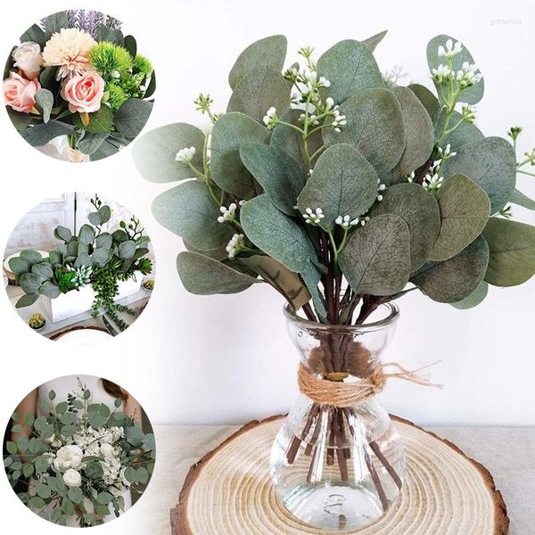 Flores decorativas As folhas artificiais de eucalipto hastes eucalipto ramifica plantas para buquês de seda floral decoração de cenário de casamento