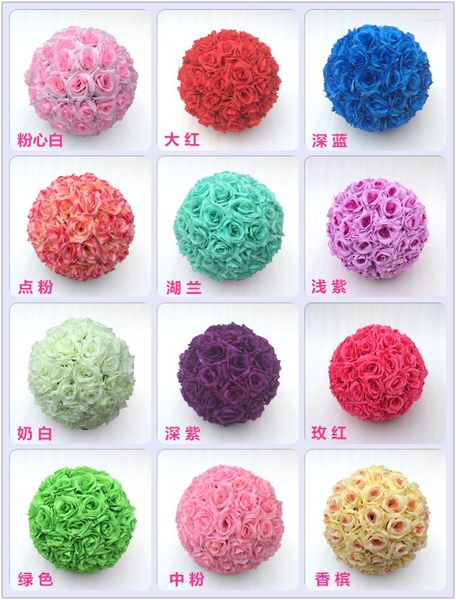 Flores decorativas 2023 Bolas de flor de rosa de seda 15 cm de diâmetro beijando desenhos para lojas de festas de casamento artificial