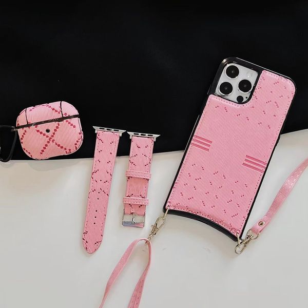 İPhone 15 Pro Maks Kılıfları Crossbody Telefon Kılıfı Apple iPhone 14 13 12 11 Pro XS MAX XR KASA KARAP KAPAK AIRPOD CASE Apple Watch Band Üç Parçalı Takım İPhone Kılıf