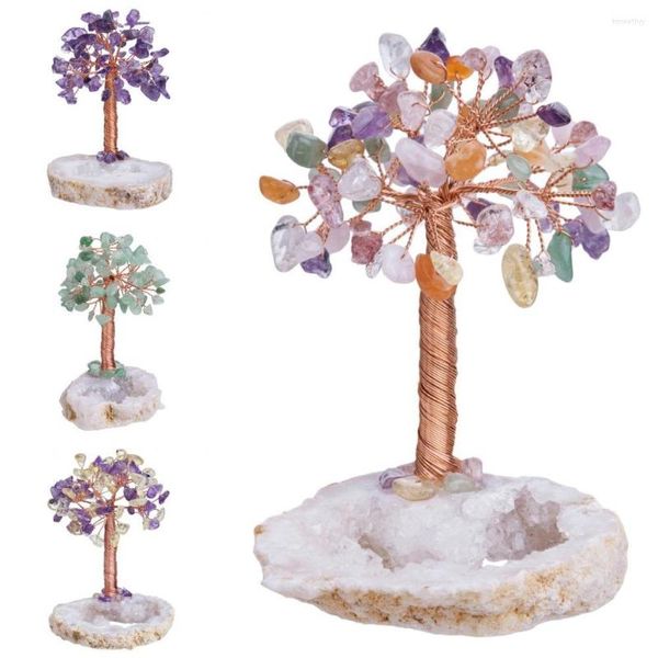 Sacchetti per gioielli TUMBEELLUWA Albero di cristallo fatto a mano Geode naturale Fette druse Base Bonsai Soldi Ricchezza fortunata Fengshui Figurine Decor