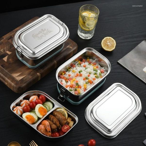 Set di stoviglie 304 Lunchbox in acciaio inossidabile Worker Rettangolare Lunch Box Scomparto Sealed Student Portable Bento