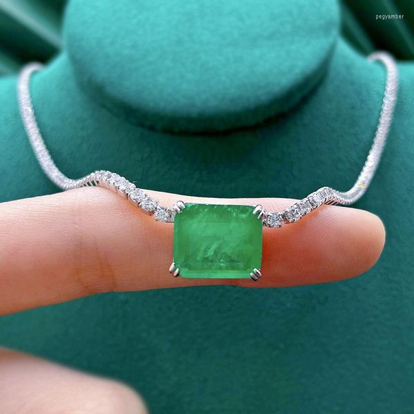 Ketten KQDANCE 925 Sterling Silber 10 12 mm Erstellen Sie Paraiba-Turmalin-Pariba-Smaragd-Diamant-Blau-Grün-Tennisketten-Halsketten für Frauen