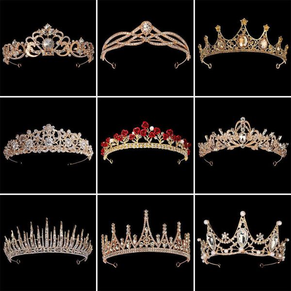 Tiaras Золотой цвет свадебный стразы Ангар Короны аксессуары для волос женщины винтажный барочный хрустальный жемчуг Тиара Свадебная головка