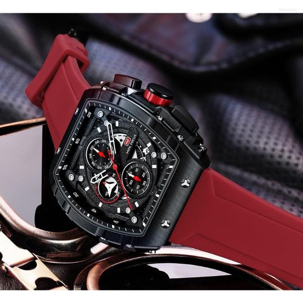 Orologi da polso Moda uomo Orologio di lusso Top Brand Sport Orologi al quarzo Cronografo impermeabile Orologio da polso Relogio Masculino Cinturino in silicone rosso