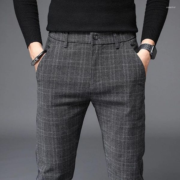 Pantaloni da uomo elasticizzati casual da uomo primavera estate pantaloni da lavoro di alta qualità pantaloni dritti da uomo England Lattice Wind 38