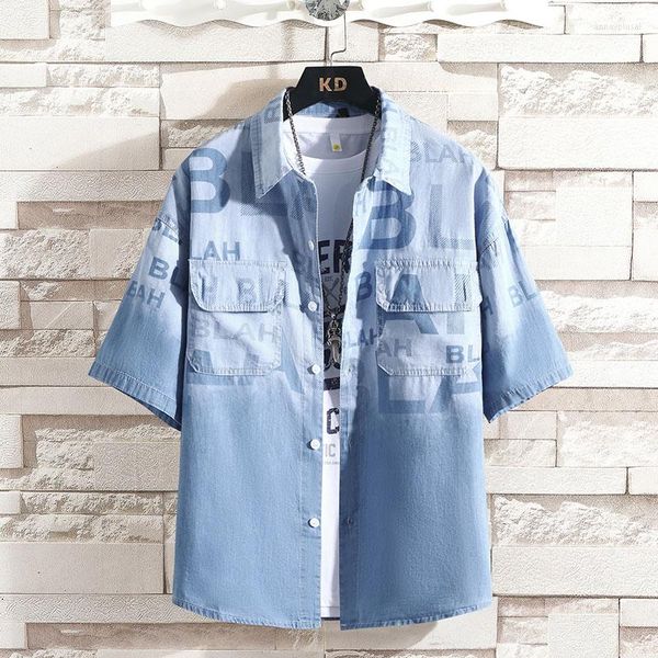 Camicie casual da uomo Camicia di marca Uomo manica corta Denim Abito da uomo Jean da uomo Abbigliamento da strada di alta qualità Taglie forti M-4XL