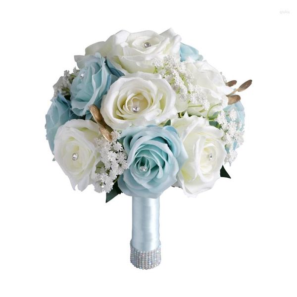 Flores decorativas Casamento Flower Bouquet Buquê Artificial Branco e Blue Rose Pografia