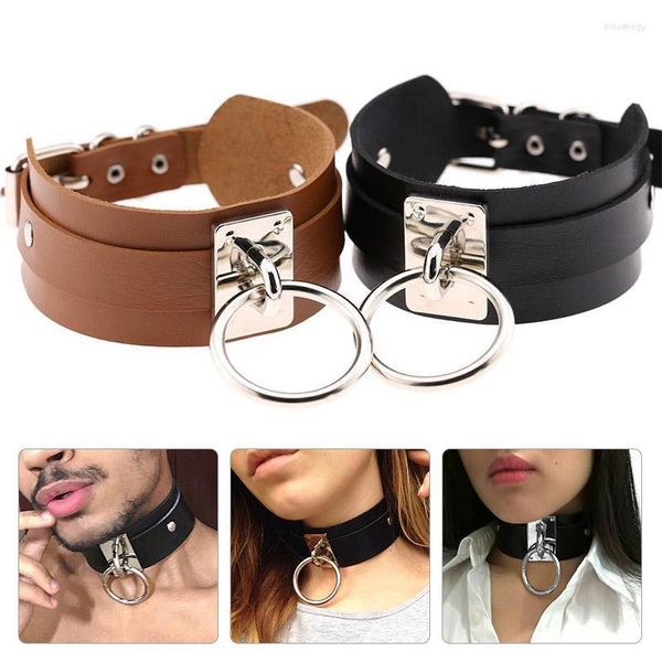 Bloo22 Halsband, verstellbares Halsgeschirr, O-Ring-Gürtel-Halskette, Punk-Kragenhalsband, Gothic-Stil, PU-Leder, Bloo22